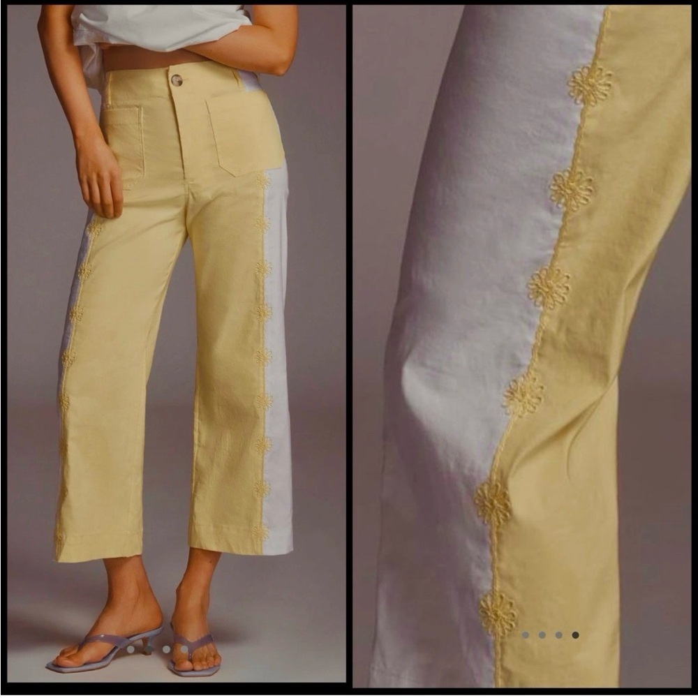 Anthropologie Two-Tone Yellow and White Wide-Leg Pants